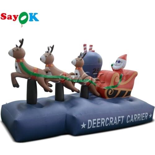 2.5m PVC Inflatable Christmas Deercraft Carrier Decorations Deer and Santa Claus Car for Store Home Yard Event (1pc, NO lights)