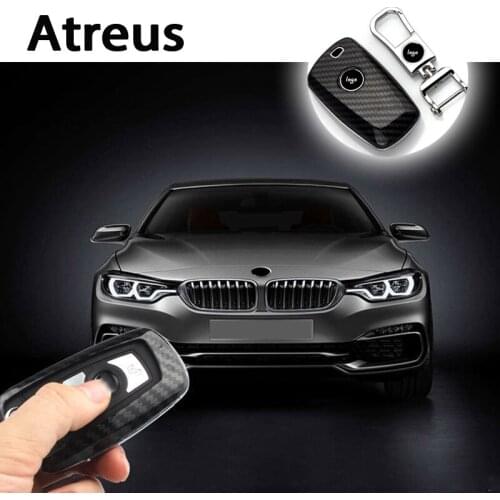 Atreus 1set Car styling carbon fiber key case covers fob holder logo for bmw fit 5 3 7 series 525li 320i 730i X5 X4 GT key chain