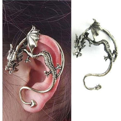 Black Bronze Punk Temptation Metal Dragon Bite Ear Cuff Clip Wrap Earring Piercing Earring Men Women Wholesale Sale