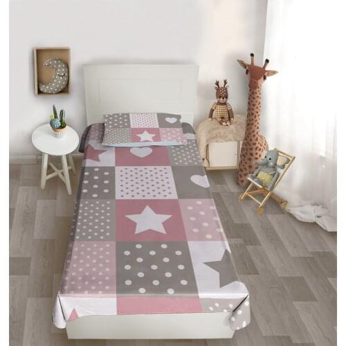 Çocuk odası yatak örtüsü yıldız,kalp,pembe yatak örtüsü