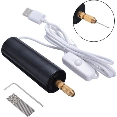 DC 5V Micro Electric USB Hand Drill Woodworking Electric Hand Drill Tool Kit with 10pcs Twist Bit For Wood Plastic Hole Drilling