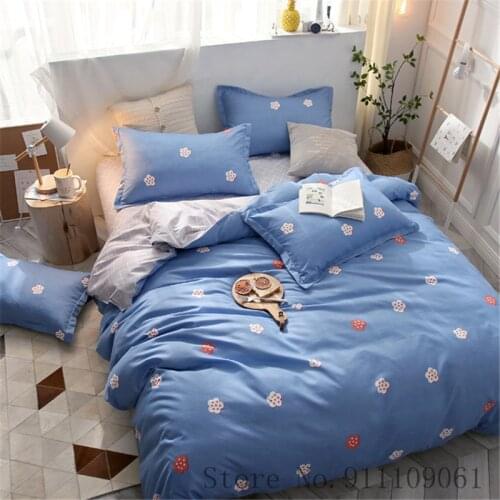 Home Textile Blue Flower Simple Duvet Cover Pillowcase Bed Sheet Children and Adult Bedding Linen Set King Queen Size Bedclothes