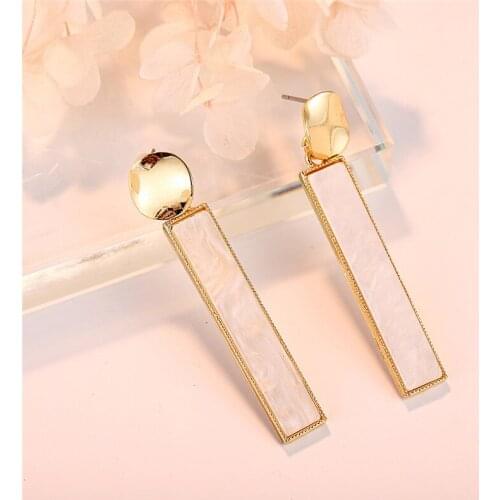 DoreenBeads Fashion Earrings For Women Jewelry Gold Color Resin Rectangle Pendant Concise Accessories Charms 57mm x 8mm, 1 Pair