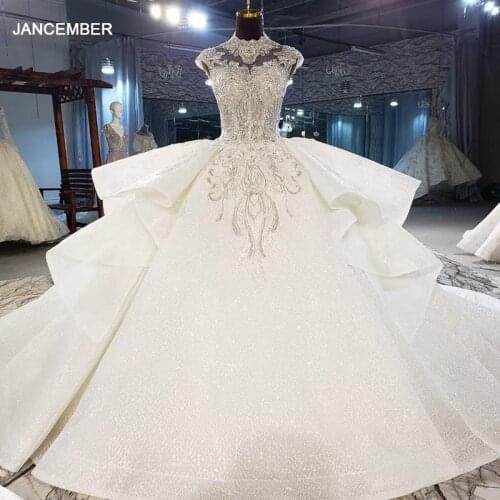 HTL2061 Luxurious Crystal Beading Sequined Wedding Dress 2021 For Woman Ball Gowns Sleeveless Lace Up Back