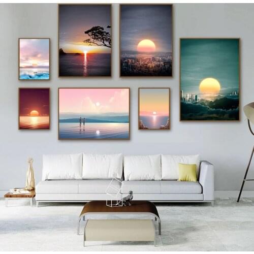 Nordic Landscape Canvas Painting Sunrise and Sunset Picture Wall Art Home Decoration Bedroom Living Room Spray Printing Poster
