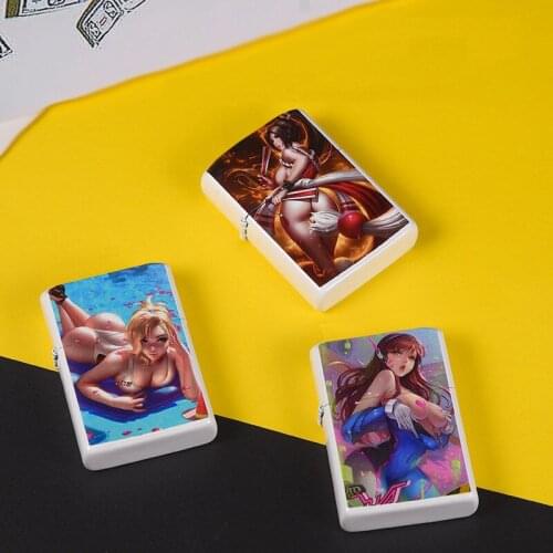 Kerosene Windproof Lighter Anime Sexy Beauty Cute Girl Cigarette Lighter Cigar Accessories Men Cool Lighter