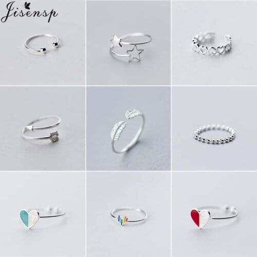 Jisensp Vintage Geometric Open Rings Punk Design Authentic 925 Sterling Silver Finger Rings for Women Men Party Jewelry Gifts