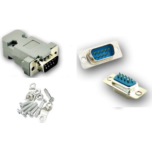 10PCS DIY D-sub Connector 9 Pin RS232 Serial Port Connector DB9 male plug Shell Plastic solder wire type nut screw Adapter