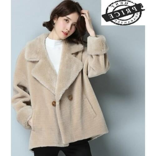 Clothes Autumn Winter Women Sheep Shearing Coats Female Short Double Breasted Coat Spring Natural Wool Jackets LWL13aa