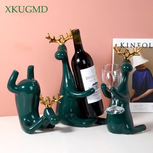 Hot-selling Creative American Ceramic Animal Deer Crafts Counter Deer-style Wine Holding Rack Home Decoration Ornaments