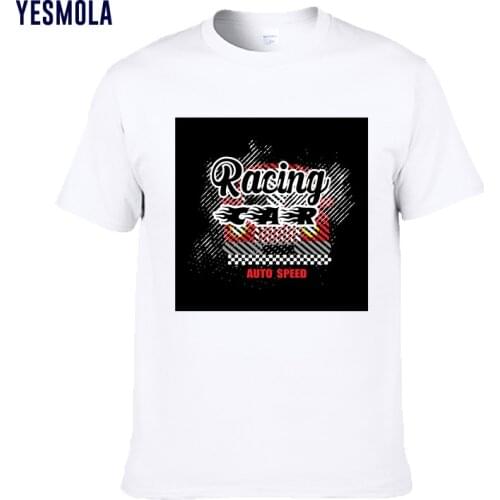 YESMOLA Men Tshirt Print Racing O-neck T-shir Mens Casual Loose High Quality Cotton Short Sleeve Harajuku Cool T-shirt