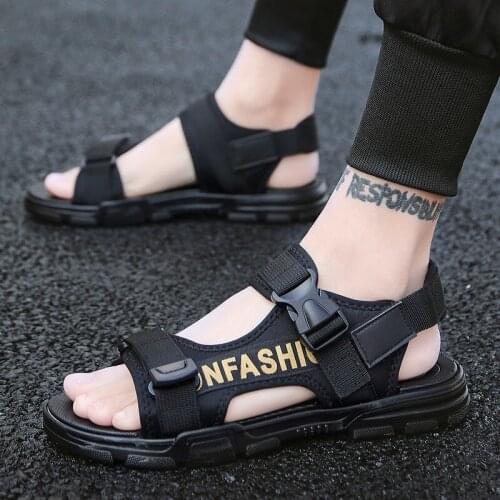 ZEEKSON Mens Mesh Sandals Summer Korean Student Comfortable Slippers Fashion Dual-use Non-slip Magic Casual Beach Shoes