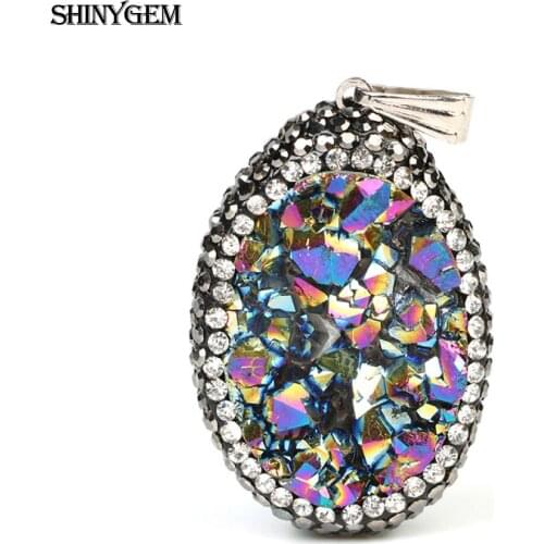 Natural Crystal Druzy Stone Pendants Water Drop Border Wrapped Cubic Zircon Chakra Pendants For DIY Jewelry Making Accessories