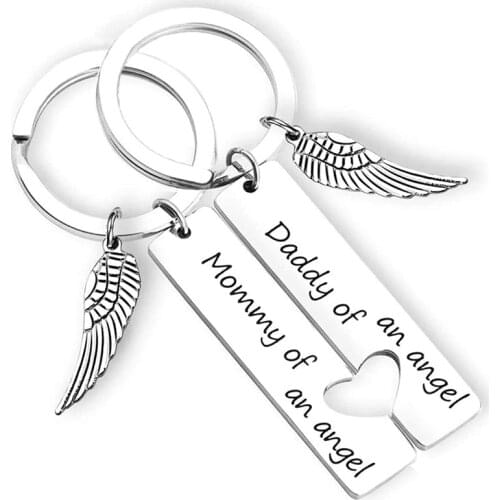 Mommy Daddy of an Angel Keychain Set of 2 Baby Memorial Jewelry Miscarriage Sympathy Gift for Infant Loss, Remembrance Keychains