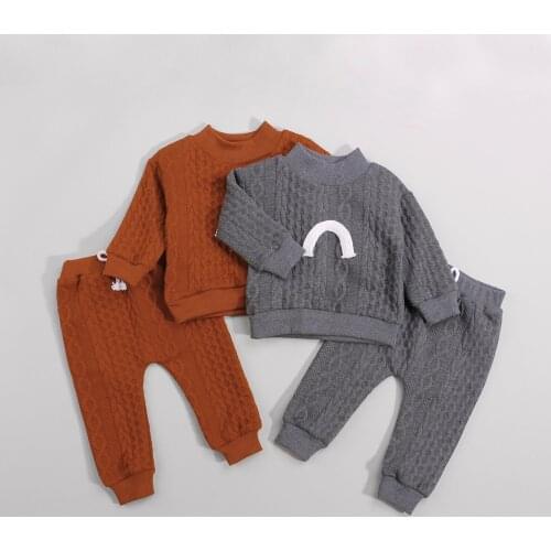 Infant Baby Girls Boys 2Pcs Fall Outfits, Long Sleeve Mock Neck Rainbow Knit Tops Elastic Waist Pants Set 0-3Y 2021 New Fashion