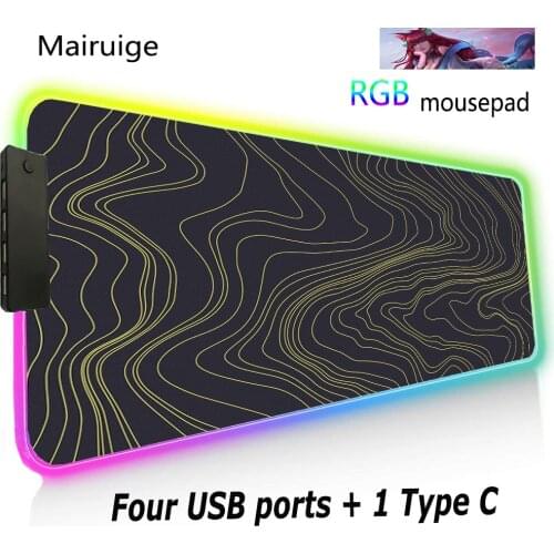 RGB Black Personality Rotating Striped Mouse Pad Led Wired Lighting TypeC Interface Mouse Keyboard Four USB Interface Table Mat