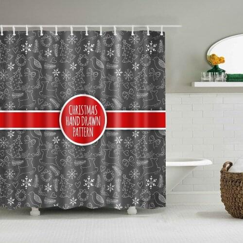 Christmas Decoration Santa Claus gift Shower Curtain Washable Eco-friendly Waterproof Curtain With Plastic Hook B1006