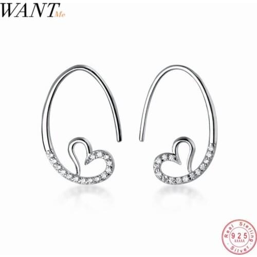 WANTME Fashion Korean Cute Romantic Love Pave CD Ear Hook Earrings Genuine 100% Sterling Silver Minimalist Jewelry Birthday Gift