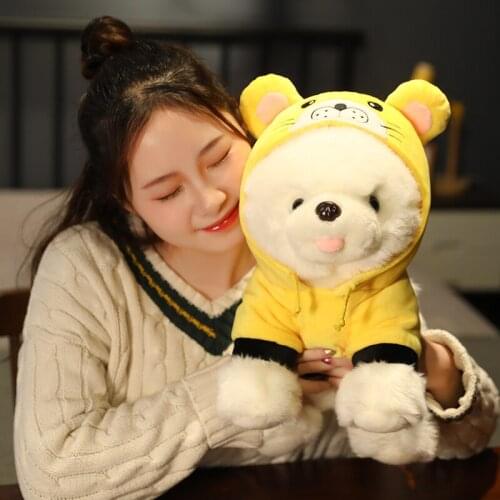 25/35cm Cute Lifelike Dog With Clothes Plush Toys Stuffed Animals Pillow Doll Simulation Pomeranian For Girl Kids Birthday Gifts