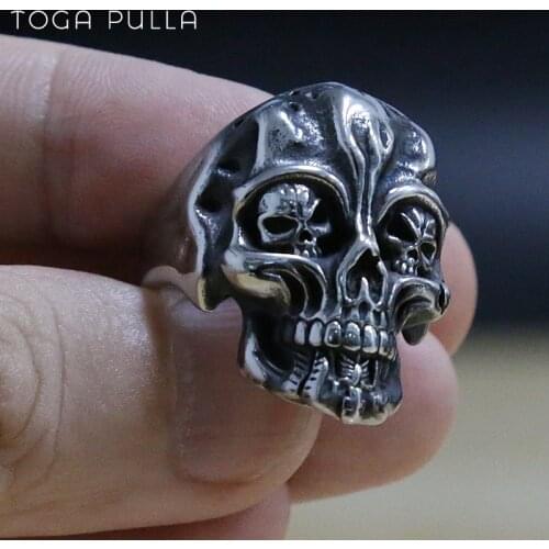 Unique Silver Color Gothic Skull Ring Men 316L Stainless Steel Punk Biker Rings Male Heavy Sugar Hip Hop Jewelry