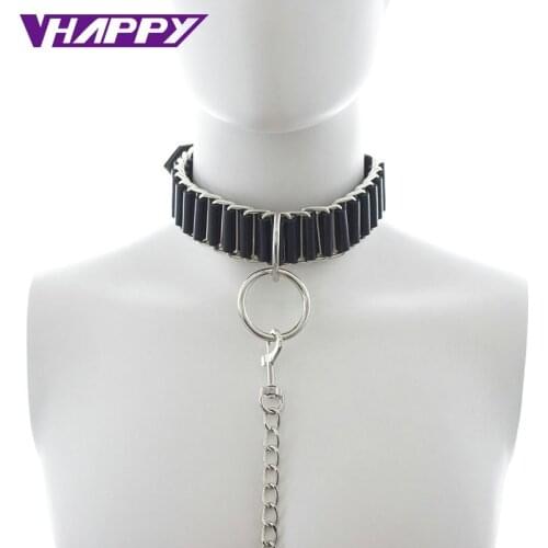 Including Drag Chain and Small Lock Leather+Metal Neck Collar Black Sex Products For Couples Adult Sex Game Toys VP-CR003002A