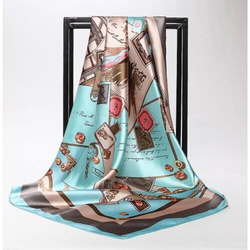 Neck Silk Scarf 90*90cm Autumn Winter Female Street Building Print Large Square Scarves Brand Quality Imitated Shawl Hijab