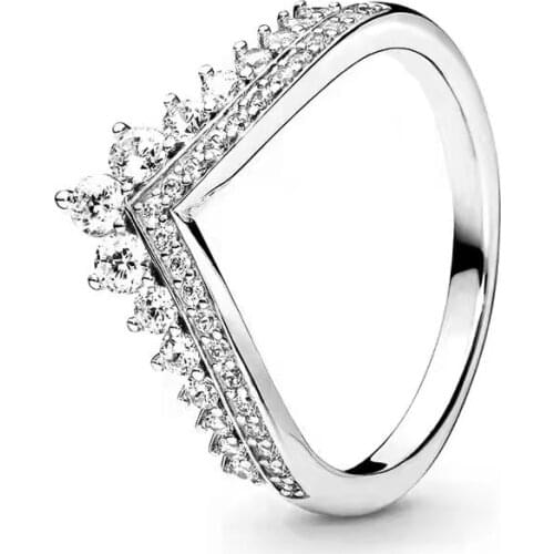 Hot Saleling Fashion 925 Sterling AAA Zircon Finger Crown Ring Classic Stackable Silver Fine Jewelry For Women Wedding Gift R013