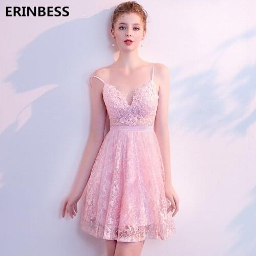 A-line Short Prom Dresses 2019 Fashion Vestido De Festa Formal Party Gowns For Women Sweetheart Pink Lace Prom Dress Gown