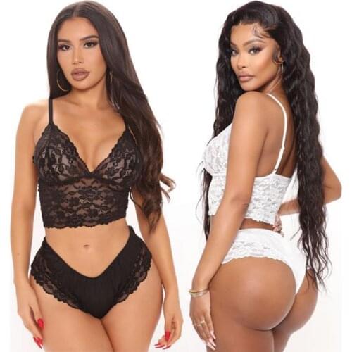 ZZSYKD Women Sexy Lingerie Panties Set Seamless Bra High Waist G String Underwear Set Lace Perspective Deep V Hot Erotic Bra Set