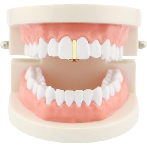 1 Pc Gold Color Teeth Grillz Stick Shape Grills Top Fangs Grills Metal Tooth Caps for Women Men Rapper Party Body Jewelry