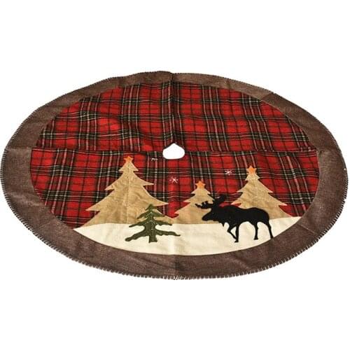1pc Dia 108cm Cartoon Plaid Linen Tree Deer Merry Christmas Tree Skirts New Year Decor Christmas Decorations Xmas Tree Skirt