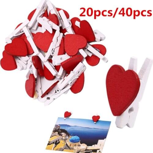 20PCS/40PCS Mini Wooden Heart Love Clothes Photo Paper Peg Pin Clothespin Craft Postcard Clips Home Decoration Wedding Decor