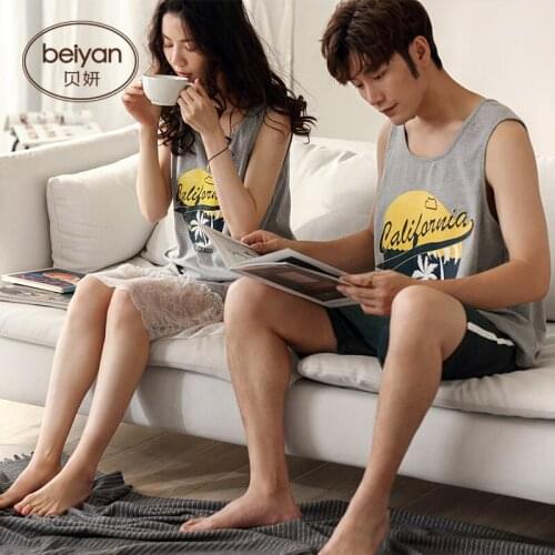 2019 Summer Cotton Couple Pajamas Thin Sexy Vest Nightdress Males Or Females Sleeveless Household Suit
