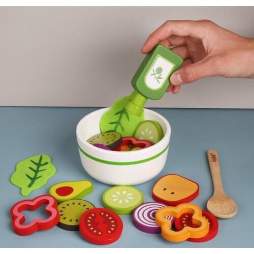 21Pcs Kids Wooden Fruit Vegetable Salad Kitchen Pretend Play House Interactive Toy Food Sets Educational Classic Toy for Baby