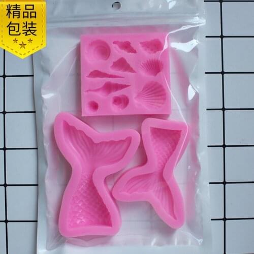 3-Piece Combination Silicone Mold, Starfish, Conch, Fish Tail, Fondant, Chocolate Cake Mold, Kitchen Baking Decoration Tool