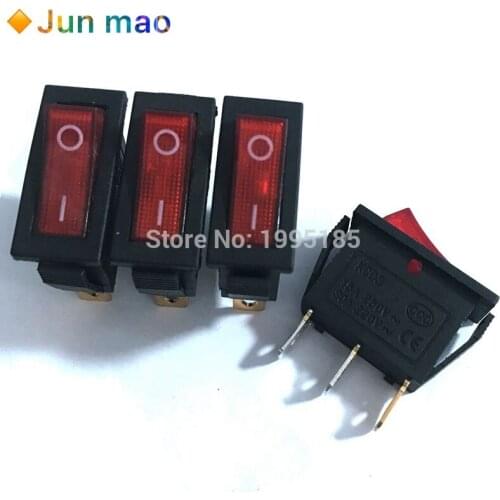 5PCS/Lot The ultra-thin KCD3 Electric Cooker Switch Rocker Switch 3pin boat switch 15A With Light Red Power Switch