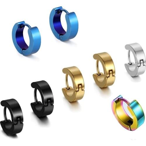 50pcs Punk Hoop Earrings Trendy Small Women Girl Coloful Round Circle Earring Anti-allergy Brinco Accessories Stainless Steel