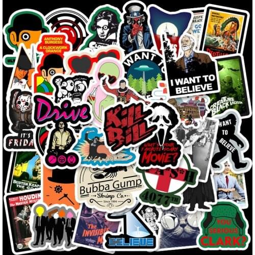 50 PCS Movie Stickers JAWS Drive KILL BILL A Clockwork Orange Waterproof Stickers for Laptop Luggage Skateboard Phone Decals