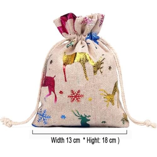 6/12/24 pcs Christmas Gift Bags Burlap Elk Candy Sweet Treat Bags Xmas Festival Gifts Holders Bake Biscuit Cookies Packaging