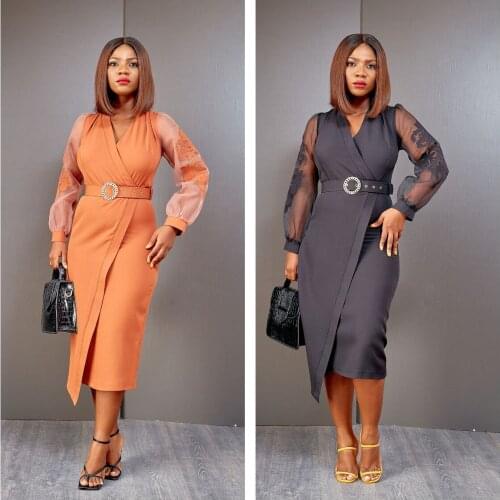 African Dresses for Women 2021 Summer African Women Solid Color Long Sleeve Plus Size Dress S-3XL African Clothes