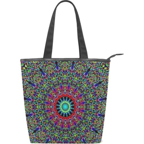 ALAZA Women Shoulder Bags Shopping Bag Canvas Tote Package Mandala Summer beach Bags Purses Casual Handbag For Women Bookbags