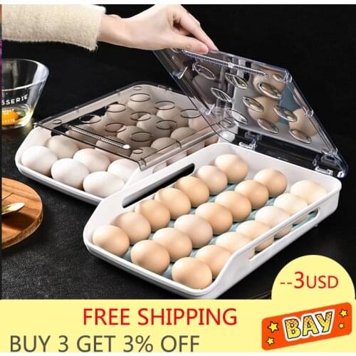 New Automatic Rolling Egg Box Kitchen Items Refrigerator Storage Organizer Household Transparent Drawer Tray Space Saver