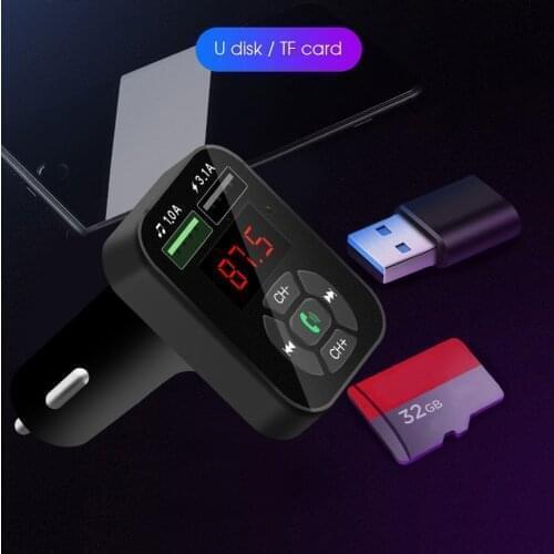 Fast Charging Car Charger FM Transmitter Dual USB Handsfree Car Kit Bluetooth Aux Modulator Car MP3 Player Audio Receiver Black