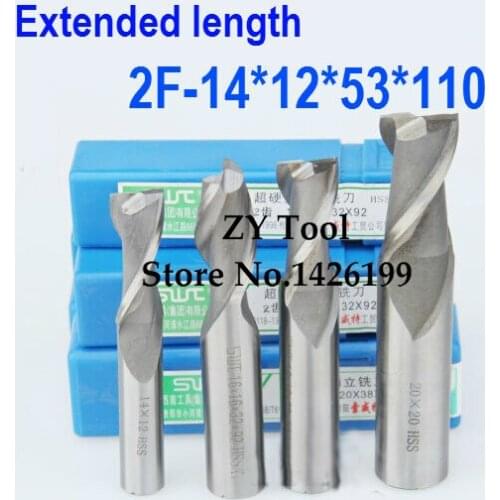 Free shipping 2pcs 14.0mm 2 Flute HSS & Extended Aluminium End Mill Cutter CNC Bit Milling Machinery tools Cutting tools