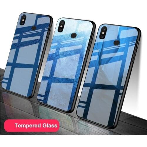 Blue art Tempered Glass Phone Case For Redmi Note 5 6 7 8 9 Pro Note8T Note9S Redmi8 9 Cover Shell