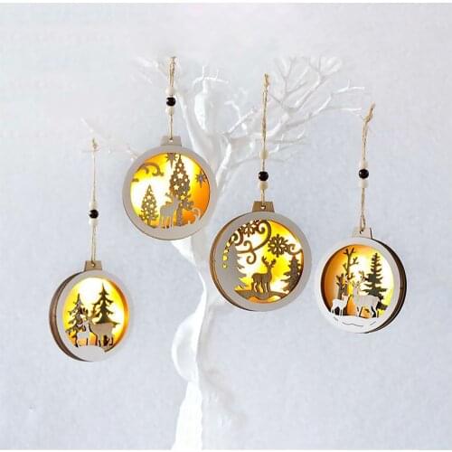 DIY Xmas Wood Crafts Christmas Wooden Led Pendants Light Kids Gift Ornaments Home Christmas Party Decoration Christmas Pendant
