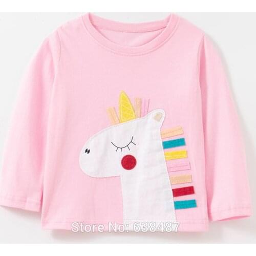 Unicorn 100% Cotton Pink Baby Girls tshirt Brand 2021 Kids Tops Tee Children Long Sleeve t-shirt Girl Clothes Infant Bebe Blouse