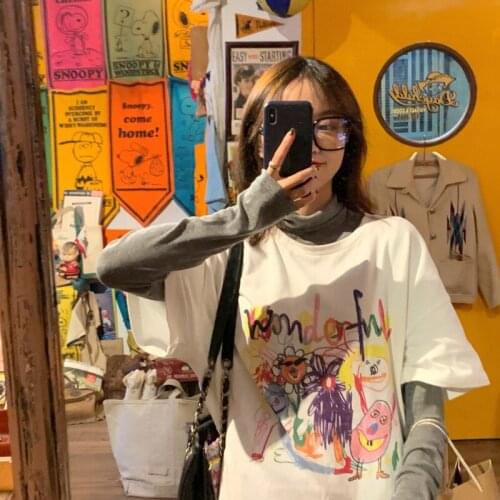 Cartoon Graffiti Short Sleeve T-shirt Women Casual Cute Graphic Tops Female Tee Summer Harajuku Women T-shirts Kawaii Tops