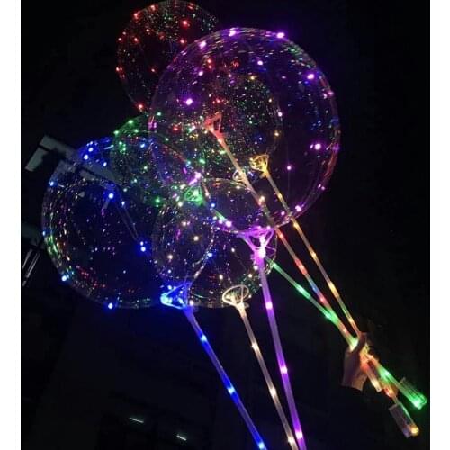 1Set Hot Flashing Toys 20 Inch Luminous LED Balloon With Stick Transparent Valentine Day Wedding Party Decoration Balloons