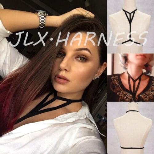 Harajuku Gothic Body Harness 90s Fetish Wear Cage Bra Punk Bondage Harness Bra Polyester Harness Rave Crop Top Bodysuit JO0401